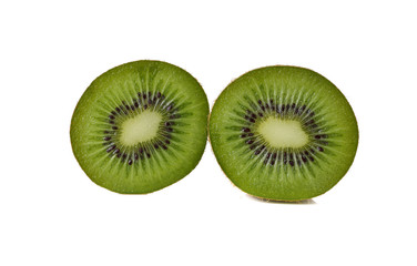 closeup half cut of kiwi fruit on white background