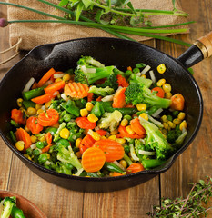 Stir fried vegetables in   skillet .