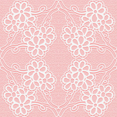 Delicate lace pattern on a pink background. Seamless ornament.