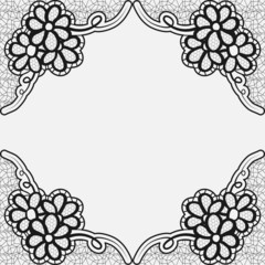 Monochrome lace frame. Template invitation with flowers