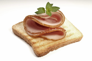 sandwich with pork ham on white background cutout