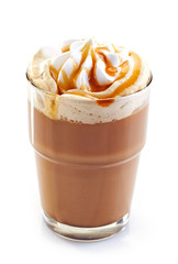 glass of latte coffee with whipped cream