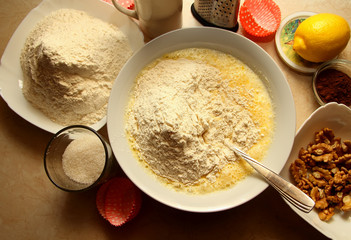 Preparation of batter for cupcakes.