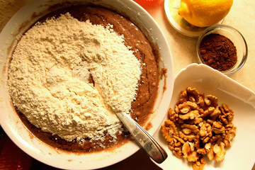 Preparation of chocolate dough cakes.