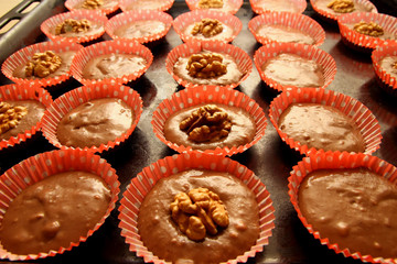 Preparation of chocolate cake.