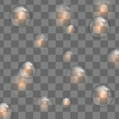 Set of  transparent glass spheres on a plaid background