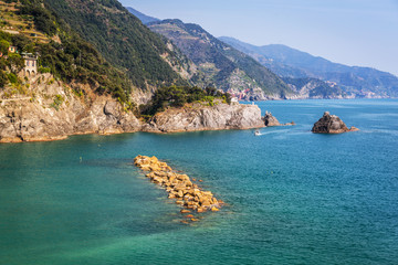 Coastline of Monterosso Beach at Ligurian Sea, Italy