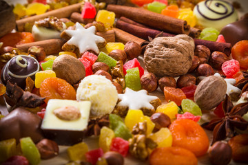 background with sweets and chocolate