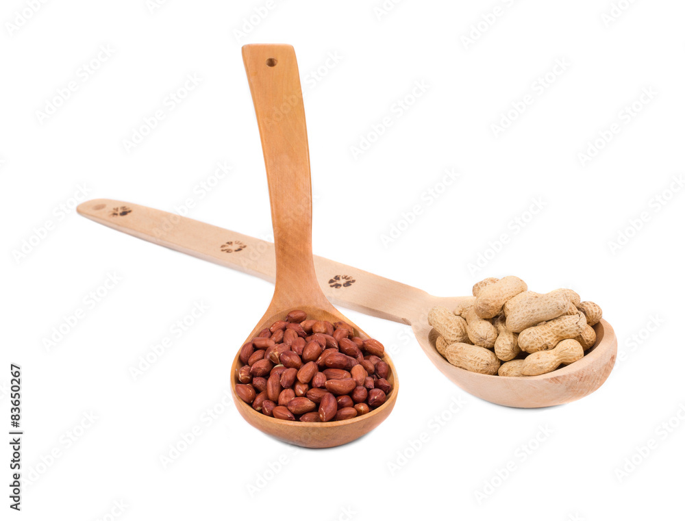 Sticker Wooden spoons full of peanuts.