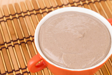 Close up of creamy mushroom soup.