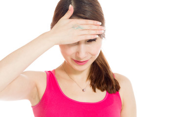 Model hiding face shame
