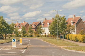 Street of new housing development in Suffolk, England