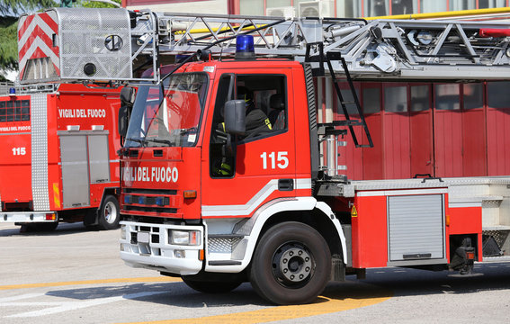italian truck with metal scale of firefighters