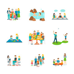 Set 9 of couple and family colorful element vector 