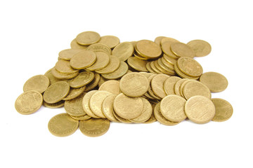 Bunch of old Spanish coins isolated on a white background. One