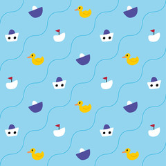 Pattern with ducklings and ships