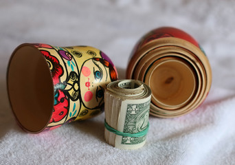 Matryoshka dolls colorful piggy bundle of money