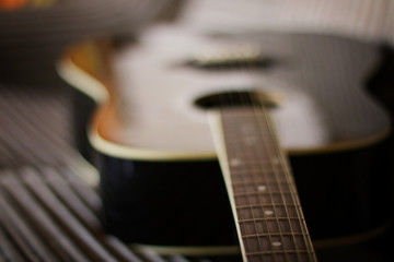 Fototapeta na wymiar instrument guitar headphones and microphone