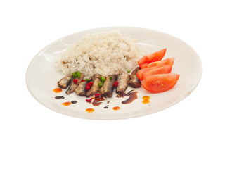 fried sprats with rice & tomatoes