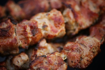 meat skewers on the barbecue coals
