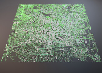 Cartina Milano, vista satellitare, mappa in negativo, notte