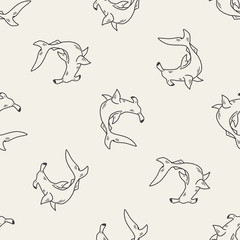 Hammerhead shark doodle seamless pattern background