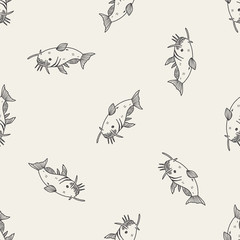 Catfish doodle seamless pattern background