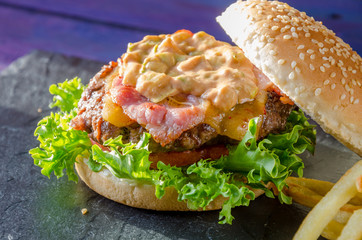 Cheese Burger and Fries