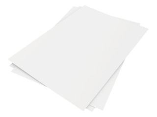 close up stack of papers on white background