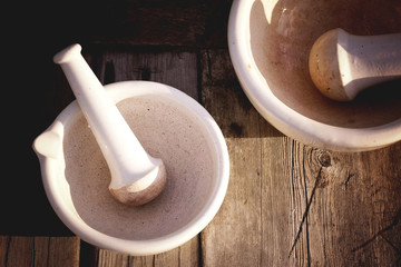 mixing grinding spices in a mortar