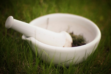 mixing grinding spices in a mortar
