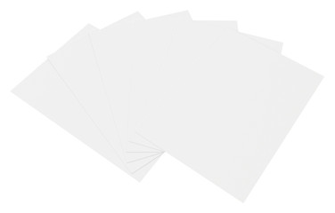 close up stack of papers on white background