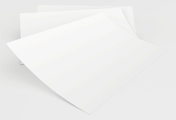 Realistic 3D rendering of blank white sheets paper
