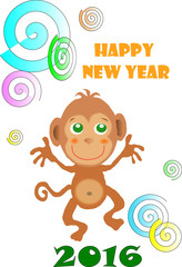 illustration with monkey Happy New Year 2016