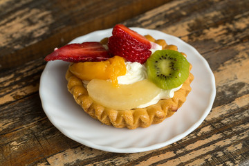 Close up of sweet cake with fruits