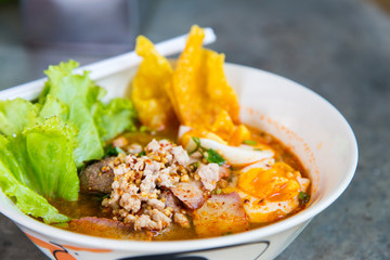 Thai spicy noodle soup in a bowl