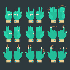 Multitouch gesture hands icons set
