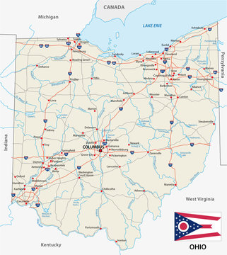ohio road map with flag