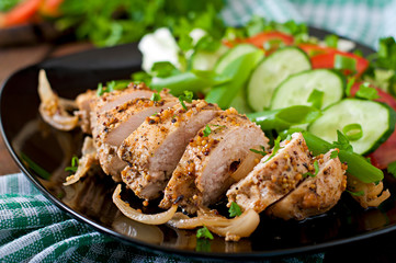 Baked chicken breast and fresh vegetables 