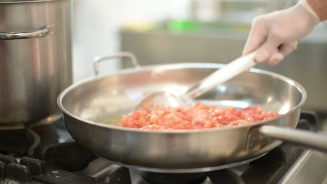cooking king shrimp in pan