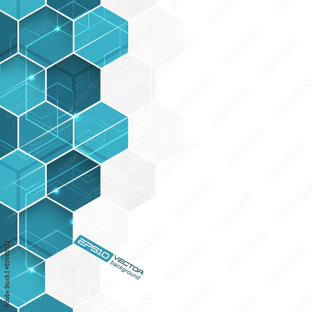 Poster abstract background with blue hexagonal vector pattern