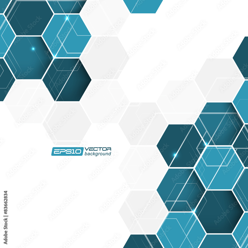 Poster abstract background with blue hexagonal vector pattern