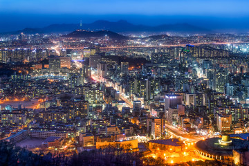 Fototapeta premium Panoramę Seulu w nocy