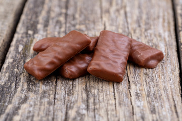 Chocolate candies on a white background.