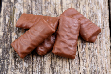Chocolate candies on a white background.
