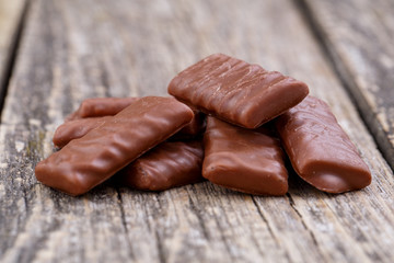 Chocolate candies on a white background.