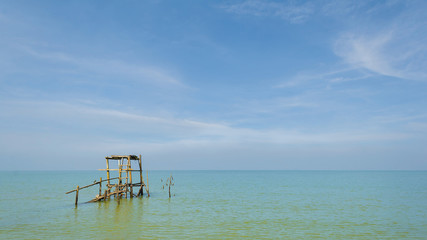 Old wooden platform at sea.