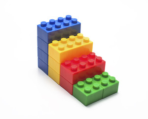 Colorful stacked toy building blocks for kids.