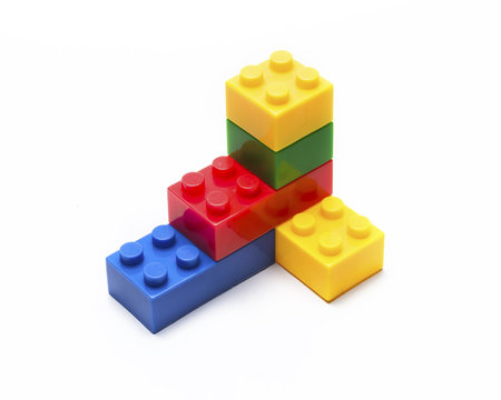 Colorful stacked toy building blocks for kids.