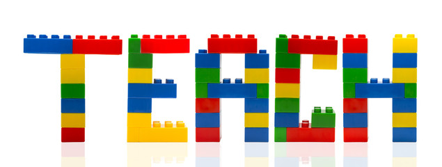 Teach word build from toy building blocks.